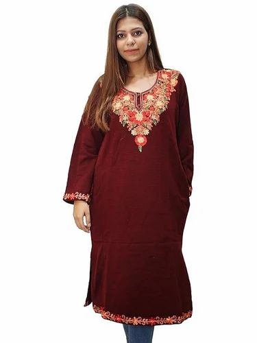 Women Woollen Kurta Phiran with Kashmiri Embroidery