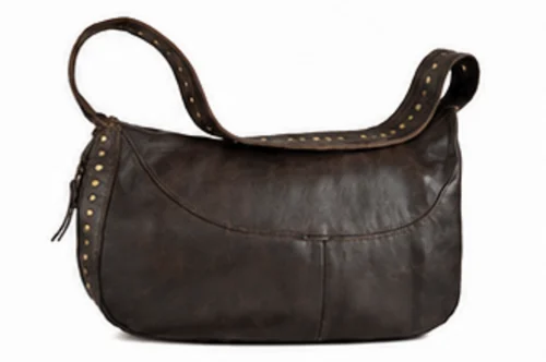 Dark Brown Full Grain Leather Studded Hobo Bag