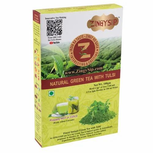 Zingysip Tulsi Green Tea Natural -100 Gm. - Prepare in 5 Seconds, Packaging Type: Packet, Pan India