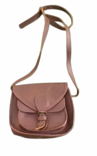 Brown Plain Ladies Leather Shoulder Bag
