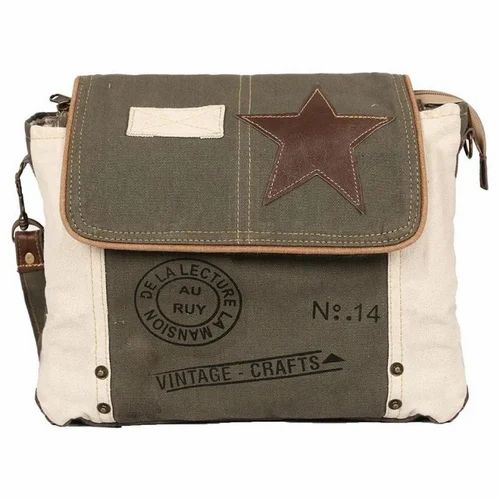 15x11x9 Inch Leather Strap Ladies Canvas Handbag