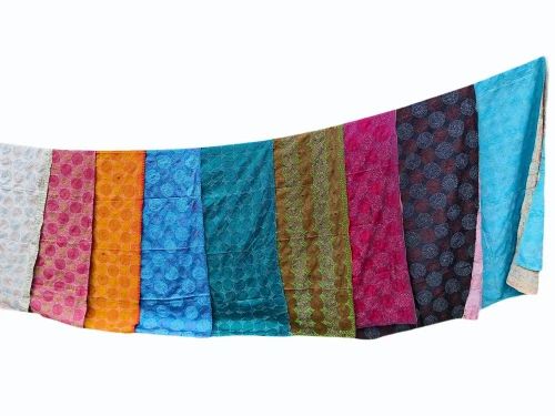 Multi Colour Printed Silk Vintage Kantha Round Stitch Handmade Scarfs