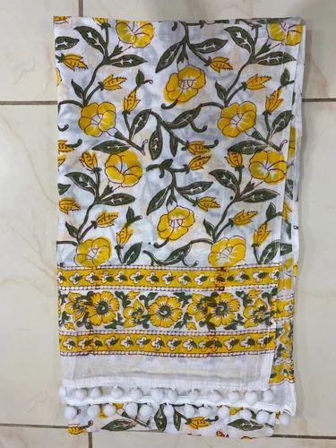 Cotton Yellow Hand Block Printed Women Stoles