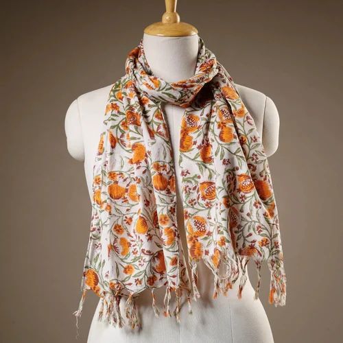 Cotton Black Mht India Women Hand Block Printed Stole Scarf
