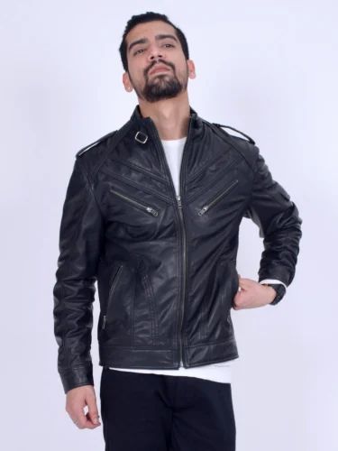 Casual Wear Regular Fit Black Pure Leather Jacket, Size: S-XXL