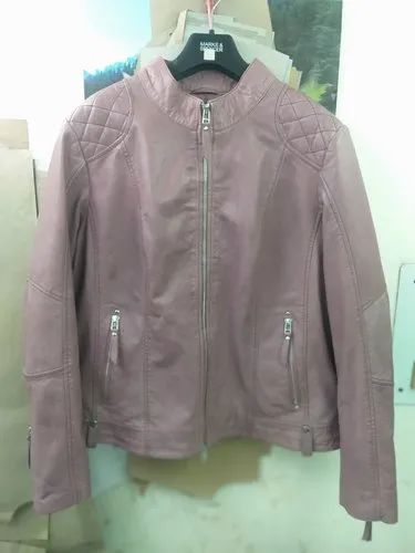 Full Sleeve pink Ladies genuine Leather jacket