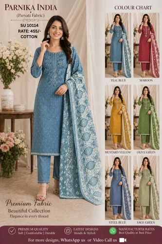 Premium Cotton Embroidered Kurti Pant Set with Dupatta