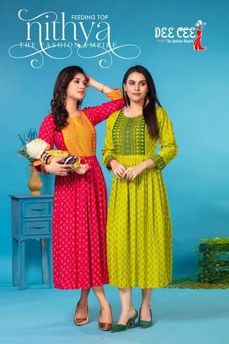 Rayon Ladies Long Flared Kurti, Size: XL