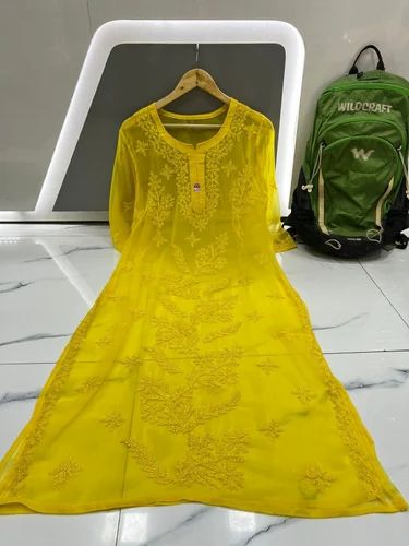 Georgette Chikankari Kurti, Size: XL