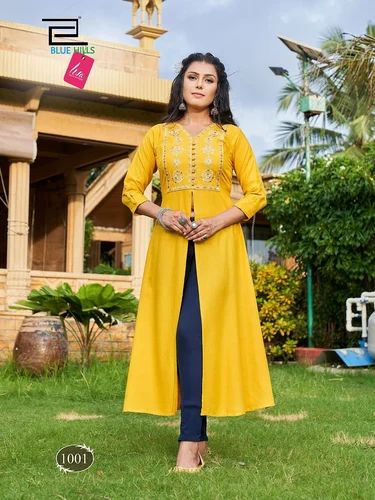 Extra Large Casual Wear Cotton Font Open Kurti, Printed