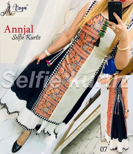 Long Gown Type A Line Kurti Selfie Kurtis, Wash Care: Machine wash