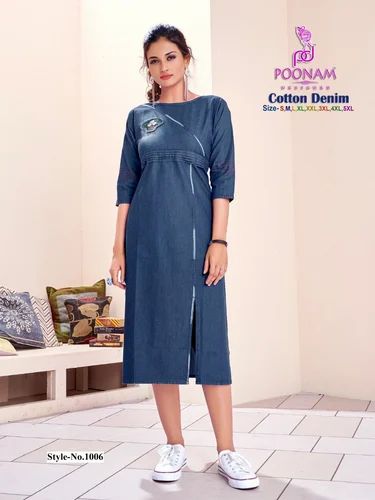 Ladies Denim Designer Kurtis, Size: XL