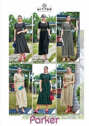Latest Stylish Printed Rayon Gown Style Kurti, Embroidery