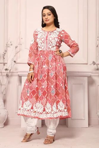 Lucknowi Hand Work Chikan Embroidery Kurti, Cotton