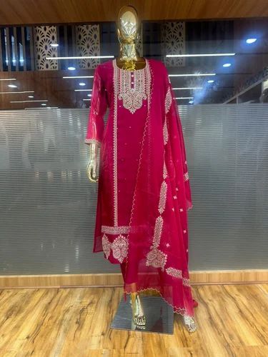 MACHIN Embroidery Work Kurti, Silk