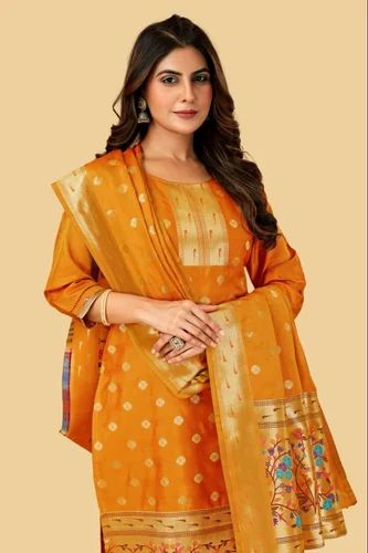 Printed Straight Silk Pathani Suit