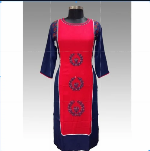 Stitched Linen Embroidered Ladies Kurti, Casual Wear