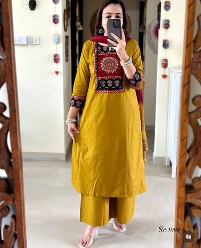 Pure Cotton Kurti Set With Pant & Dupatta