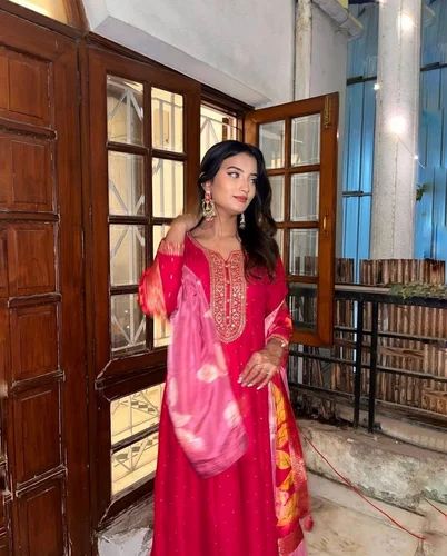 Exclusive Designer Festive Wear Roman Silk Embroidered Kurti