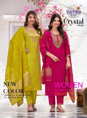 Straight RADHIKA CRYSTAL ROMAN SILK KURTI WHOLESALE EXPORTER