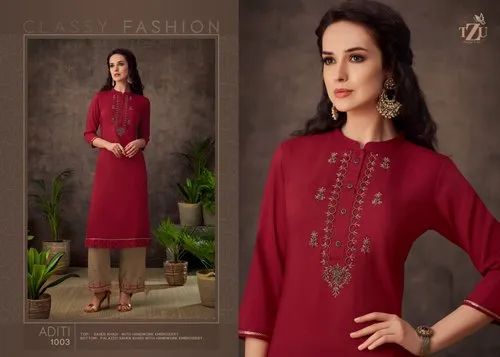 Rayon Aditi By TZU Khadi Cotton Kurti With Bottom