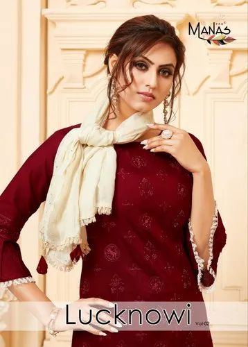 FANCY WITH INNER Party Wear Lucknowi Vol.2 By Manas Lucknowi Kurtis, Wash Care: Dry clean
