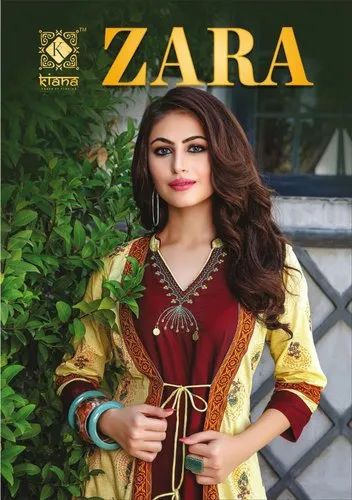 RAYON Zara By Kiana Long Gown Style Kurti, Size: M, L, XL, XXL, 3XL
