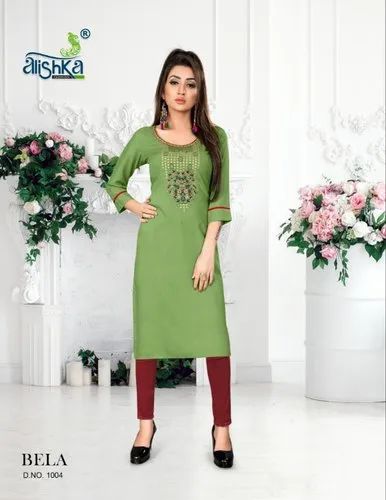 Rayon Casual Wear Alishka Fashion Bela Classic Trendy Attractive Kurti Catalog
