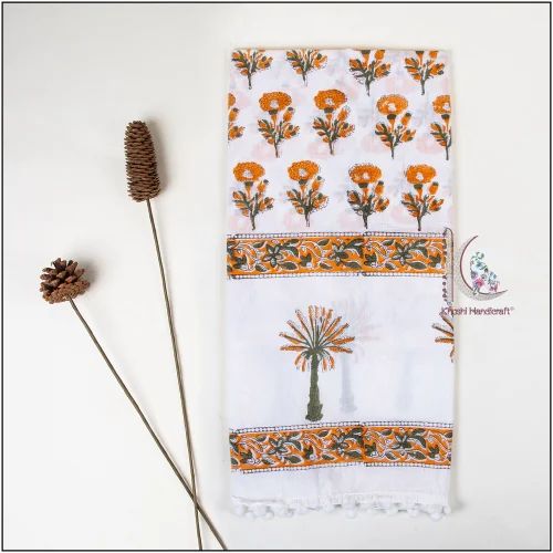 Khushi Handicraft Orange Hand Block Printed Cotton Stoles