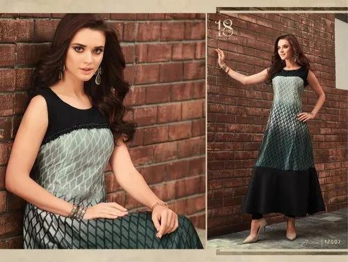 Anarkali Ladies Black Round Neck Silk Kurti, Size: M, Wash Care: Handwash
