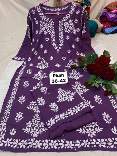 Cotton Lucknowi Chikankari Handwork Kurti Palazzo Set (Size L)