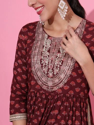 Flared Embroidered Fancy Kurti, Rayon