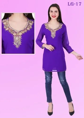 Georgette Casual Wear Neck Embroidery work Women Kurti, Wash Care: Dry clean