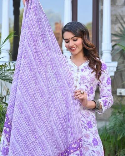Women's Cotton Kurti Set with Pant & Dupatta