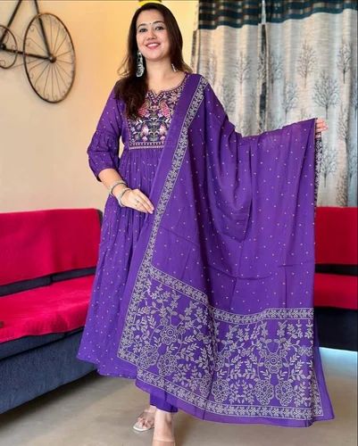 Pure Cotton Purple Colour Anarkali Kurti Set