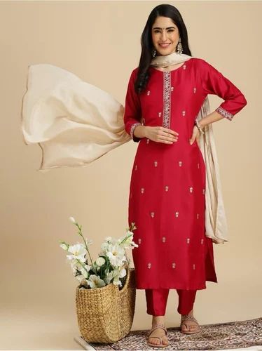 Ladies Heavy Roman Silk Kurti With Embroidery Work