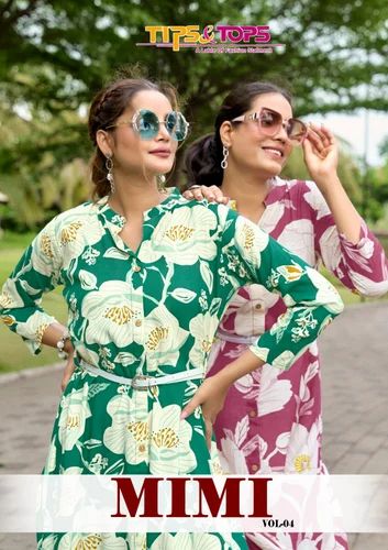 TIPS & TOP LAUNCH MIMI VOL 4 A LINE BELT KURTI HEAVY RAYON DOBBY PRINT KURTI