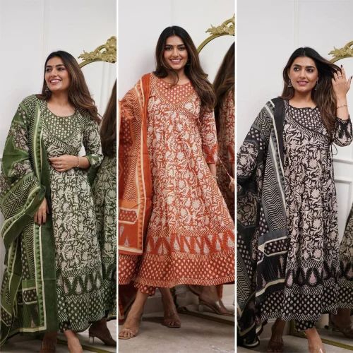 Ladies Cotton Flaired Anarkali Printed Kurti