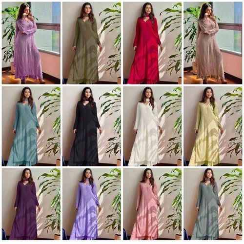 Solid Ladies Multicolour Cotton Thread Work Kurti Palazzo Set, Lucknowi