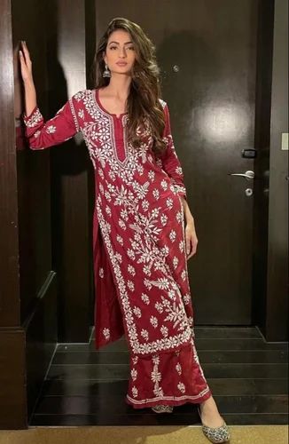 Rayon Reyon Chikan Kurtis plazzo, Machine Chikankari