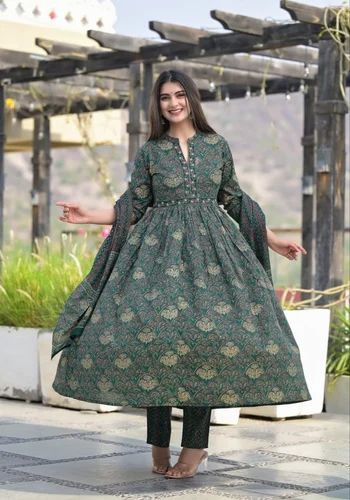 Cotton Printed Ladies Churidar Suits, Semi Stitched