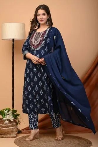 Cotton Embroidery Anarkali Kurta Pant With Dupatta
