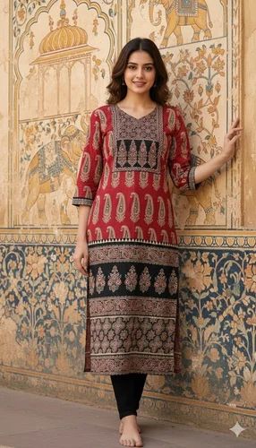 Cotton Aajrak Straight Kurtis