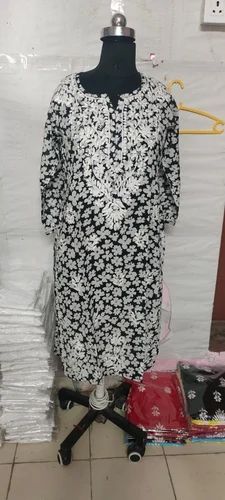 Cotton Long White Chikankari Lucknowi Kurti
