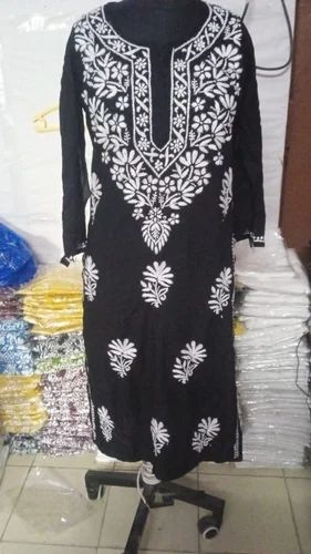 Rayon long chikankari handwork long kurti