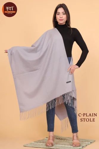 WOOL BLEND GREY Plain Stole For Women In Gray Color