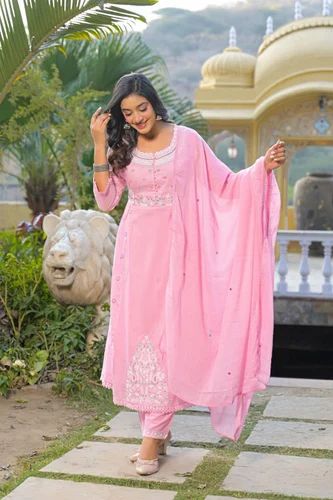 Baby Pink Pure Cotton 3-Piece Anarkali Kurta Set