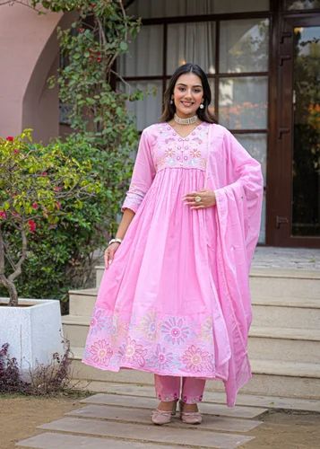 Baby Pink Pure Cotton Anarkali Kurta Set