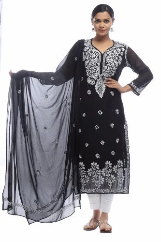 Lucknowi Georgette Top Dupatta With Inner Chikankari Hand Embroidered