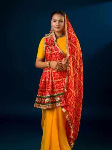 Chinon Red Rajasthani Marwadi Chunri Pila Full Part Stole